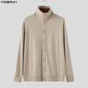INCERUN Oversized Men High Neck Long Sleeve Buttons Casual Cardigans Tops