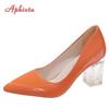 Модные туфли-лодочки Aphixta на высоком каблуке 7 см для женщин и леди, оранжевые кожаные туфли, женская свадебная обувь, зеленые прозрачные туфли, дропшиппинг, большие размеры 30-50