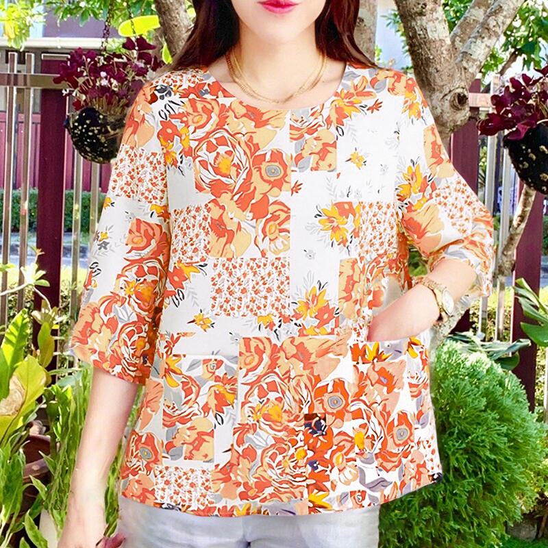 ZANZEA Женская повседневная блузка с круглым вырезом, свободного кроя, с коротким рукавом, с цветочным принтом