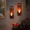 Vintage Wall Decor Candle Sconces 2pcs Home Hanging Art Decoration Handmade Wooden Candle Holders for Bedroom Living Room