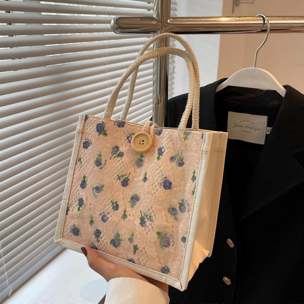 Fashionable Mini Fabric Bag With Sweet Floral Print Top Handle Handbag For Women Great For Casual Or School Use Pink