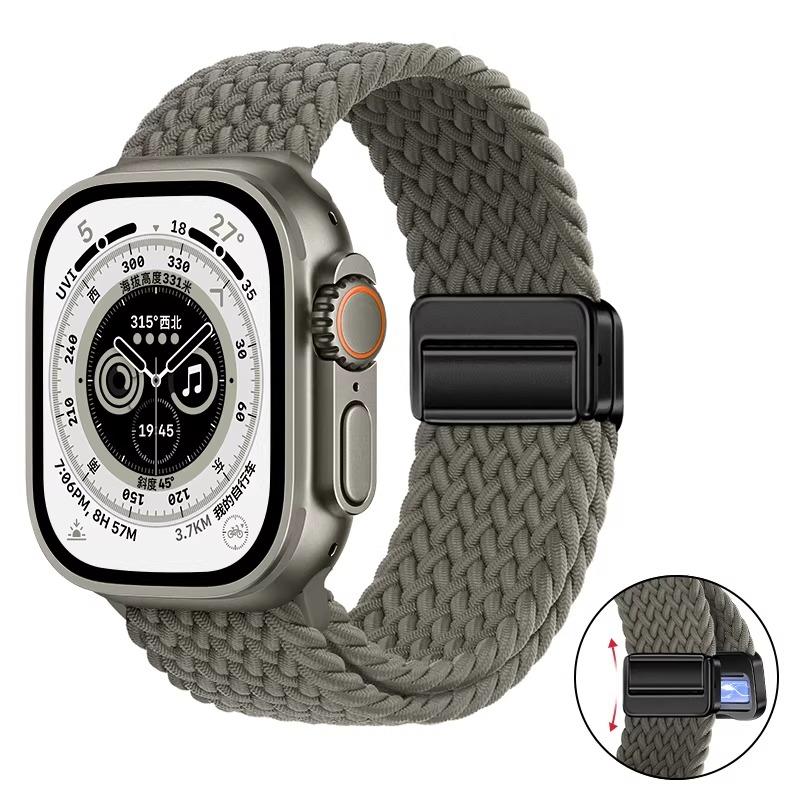 Плетеное нейлоновое петлевое ремешок для Apple Watch Ultra 3 2 49 мм 11 10 46 мм 42 мм 9 8 7 45/41 мм Магнитный ремешок iWatch 6 5 SE 44/40 мм Correa