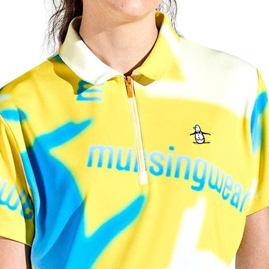 Цельный купальник с градиентным принтом пингвина на молнии до половины, солнцезащитный, впитывающий пот, быстросохнущий, для гольфа MEWXJJ01 YL00 [Munsingwear] [ENVOY] для женщин (желтый)