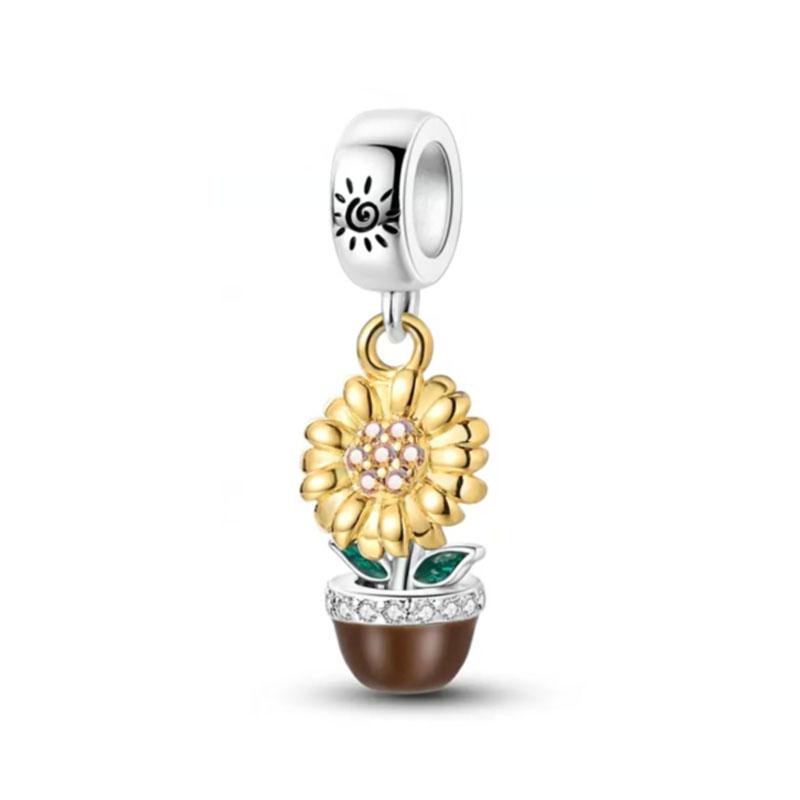 Brand New Copper Metal Plated Gold Tower Sunflower Dangle Charm Bead Component Bead Component Compatible With Authentic Original Accessories Bracelet
