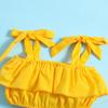 Детские цельные купальники для маленьких девочек, милые летние укороченные топы с завязками на бретельках + шорты-пачка с рюшами, купальники для малышей, пляжная одежда, От 0 до 3 лет