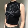 Rose Print Black Crop Top Summer Gothic Y2k Clothes Cropped Corset Aesthetic Turtleneck Sleeveless Graphic White Tank Tops