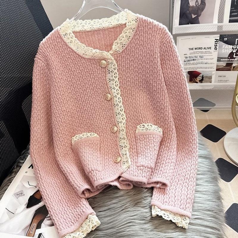 Вязаный кардиган-свитер 2023, весна и осень, нежное маленькое пальто с ароматом, женский свитер в западном стиле с круглым вырезом, женский топ