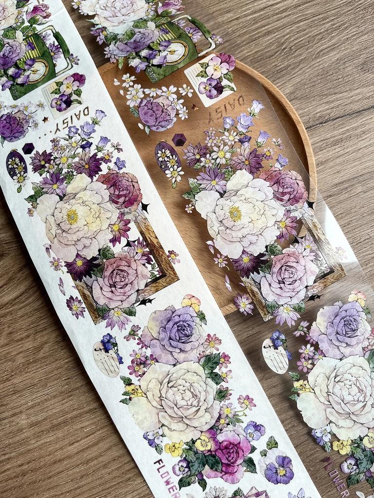 Цветы Washi Tape ПЭТ Цветок Розы DIY Журнал Декоративная Наклейка Материал