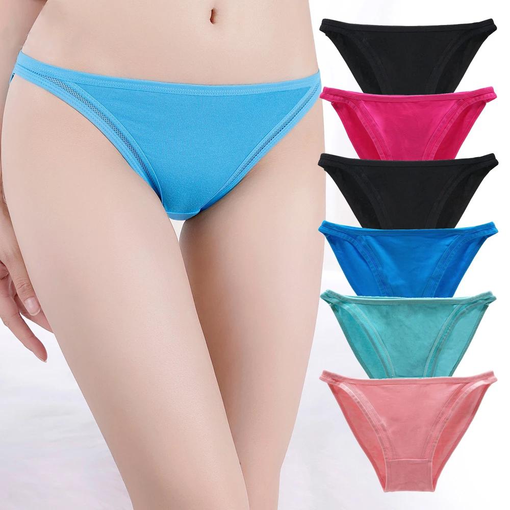 Sexy Briefs Cotton Basic Underwear Women Everyday Low Waisted Breathable Transparent Panties Ladies Knickers 6 PCS/Lot