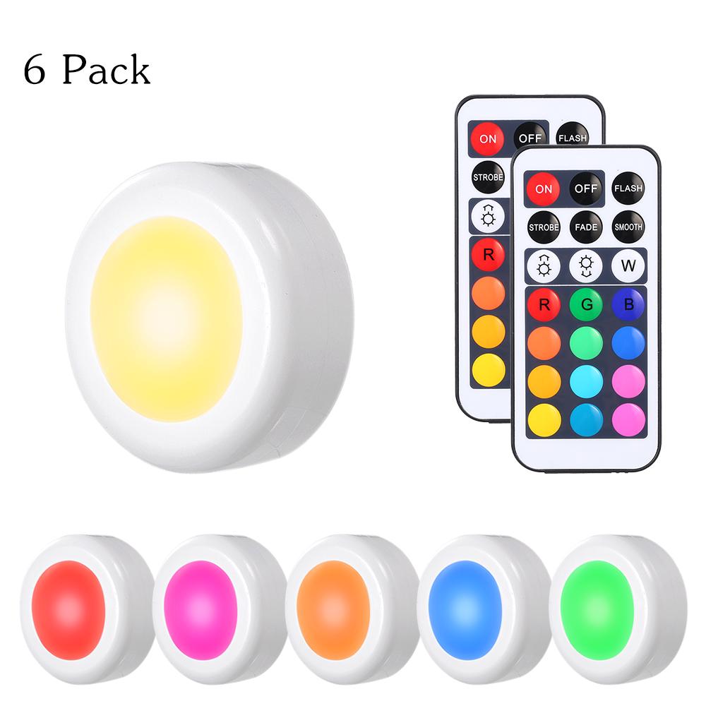 Tomshine DC5V 0.25W RGB LED Cabinet Light Puck Lamp 3 * AAA Battery Powered Operating 6 Packs