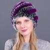 Зимняя женская соломенная шляпа с мехом кролика рекс, лыжная шапка, вязаная шерстяная шапка с подкладкой