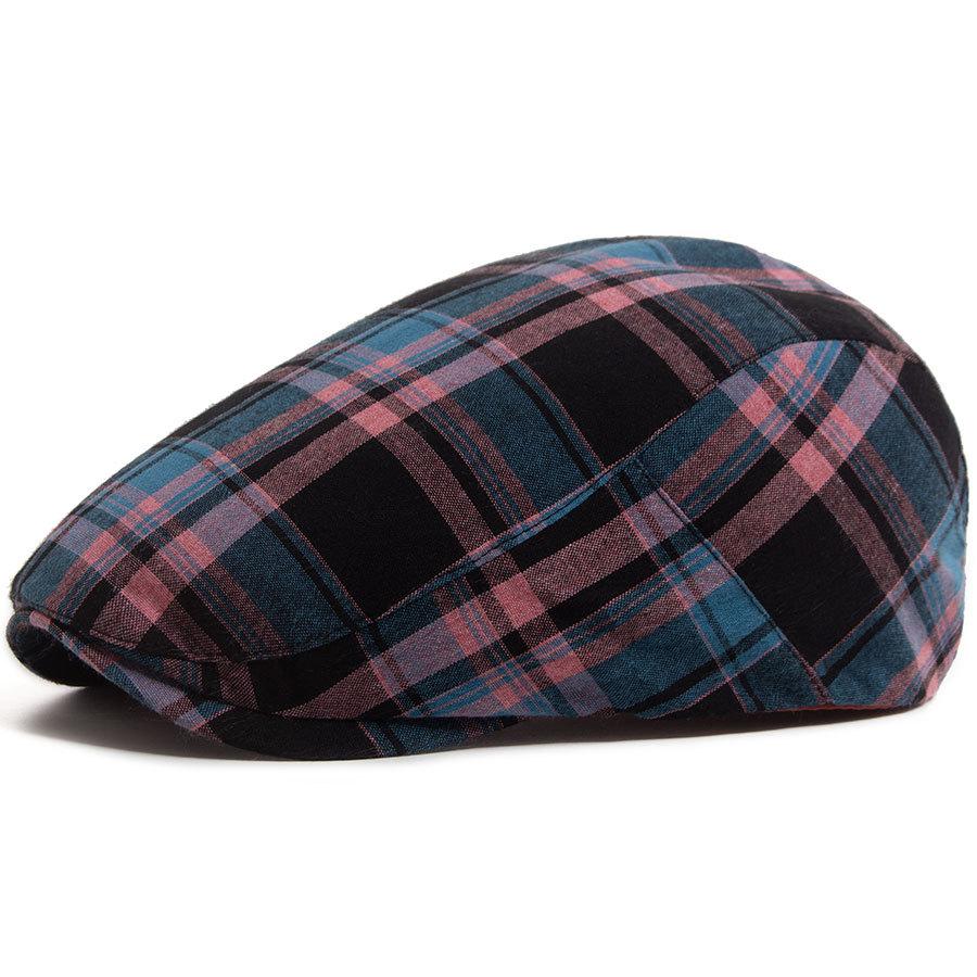 Checked Beret – Spring/Summer Women’s Cap; Casual, Versatile Men’s Baseball Cap; Sun-protective, Retro-style Hat; Lightweight Cotton Design