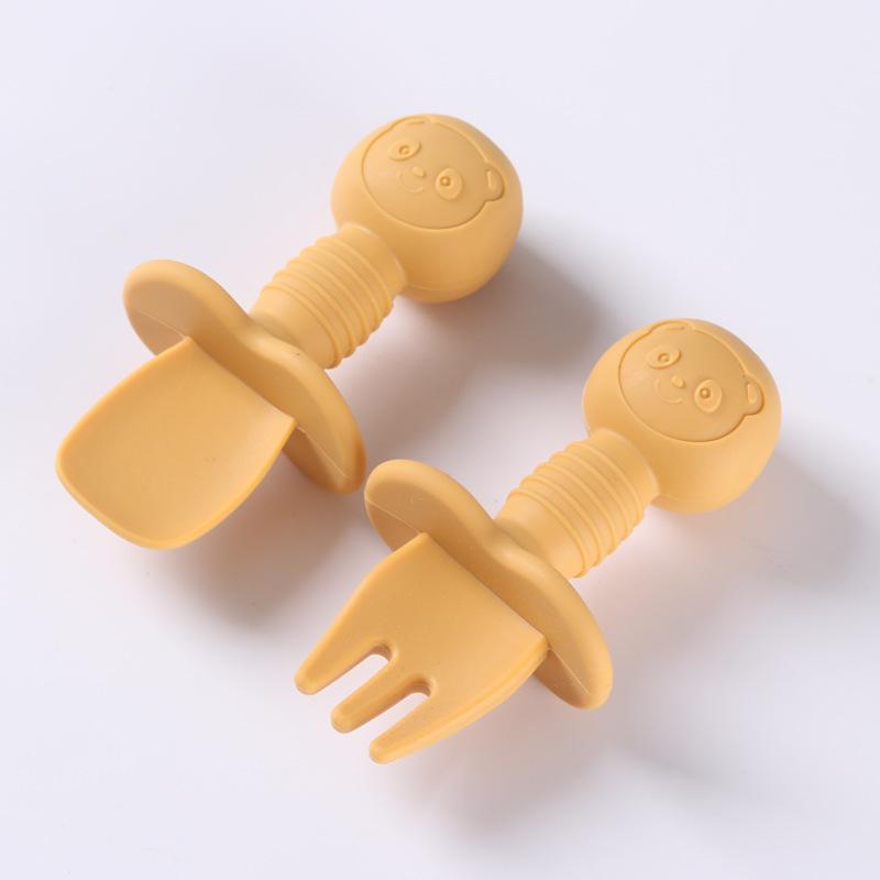 2pcs Food Grade Children Handle Spoon Fork Cutlery Baby Coaching Complementary BabyFeeding