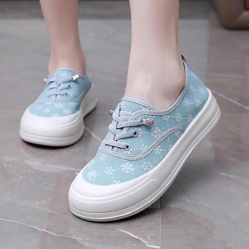 2024 новые осенние женские парусиновые туфли на толстой подошве для девочек, повседневные кроссовки для ходьбы, мокасины, нескользящие женские туфли на плоской подошве