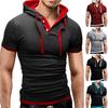 Summer Men's Fashion Slim Fit Short Sleeve Tops Solid Color Hooded Muscle Casual Basic T-Shirt