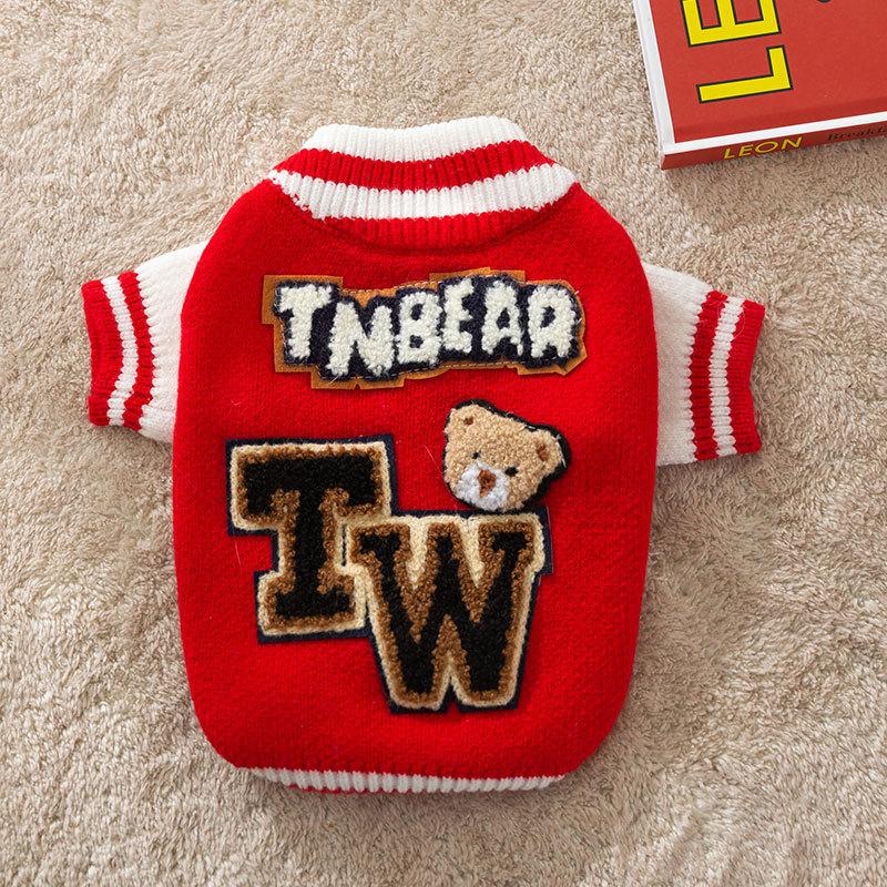 Осенне-зимняя форма для бейсбола с изображением собаки и медведя, вязаный свитер, кардиган, кошка, двуногий, спортивная мода, одежда для домашних животных
