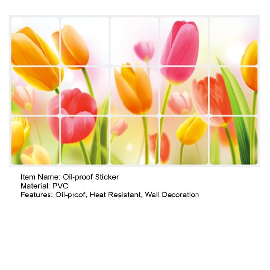 Oil-proof Kitchen Wall Sticker Rose Tulip Flower Dolphin Dandelion Self-adhesive Waterproof Heat Resistant Bathroom Kitchen Wall Art Decal Decoration
