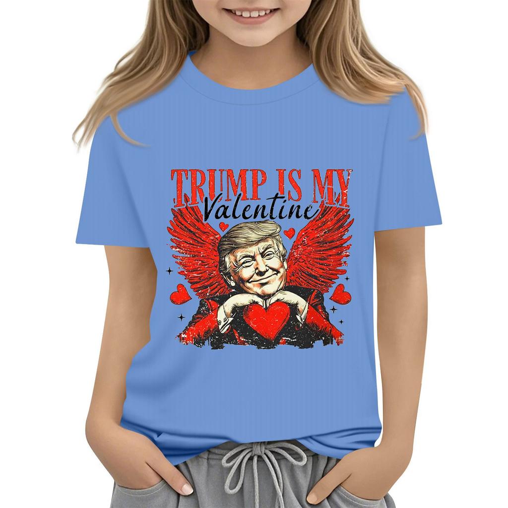 Детская модная повседневная футболка с коротким рукавом и круглым вырезом с принтом ко Дню святого Валентина