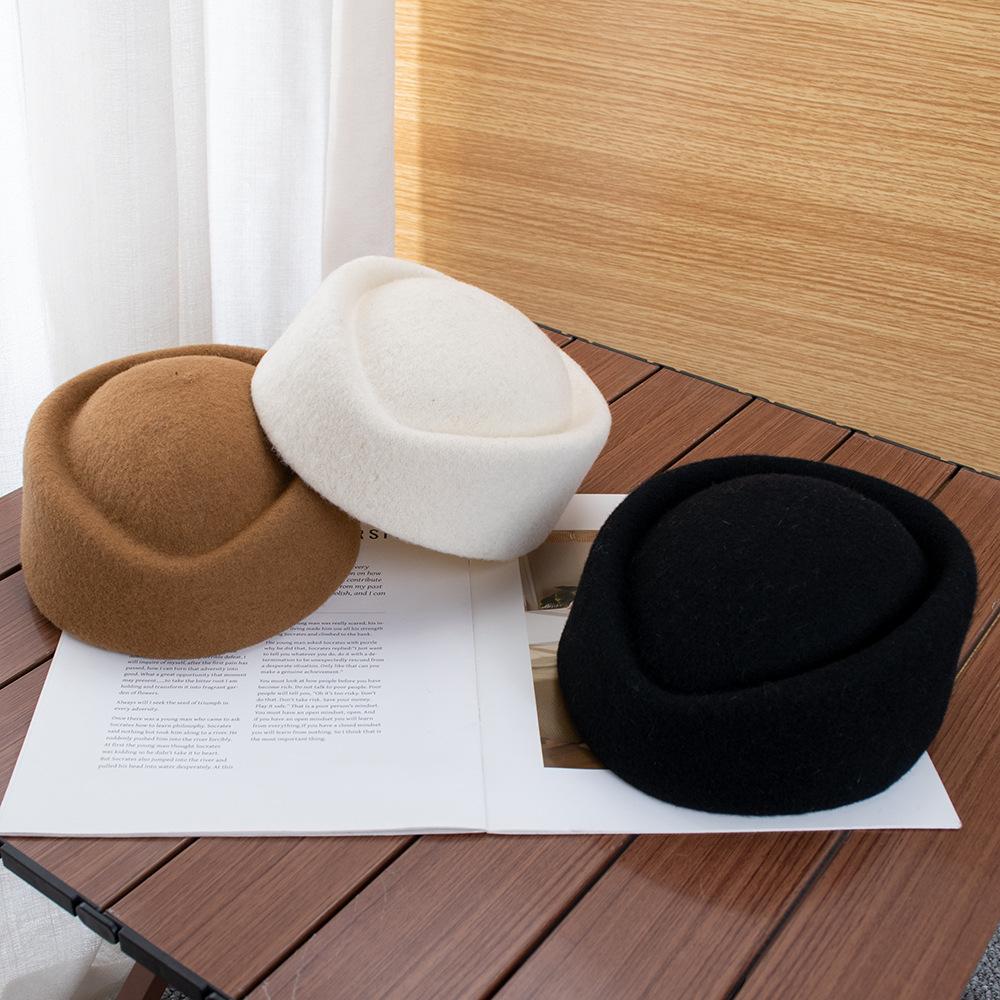 Hepburn woolen top hat French light luxury dome hat high-end beret autumn and winter stewardess hat top hat