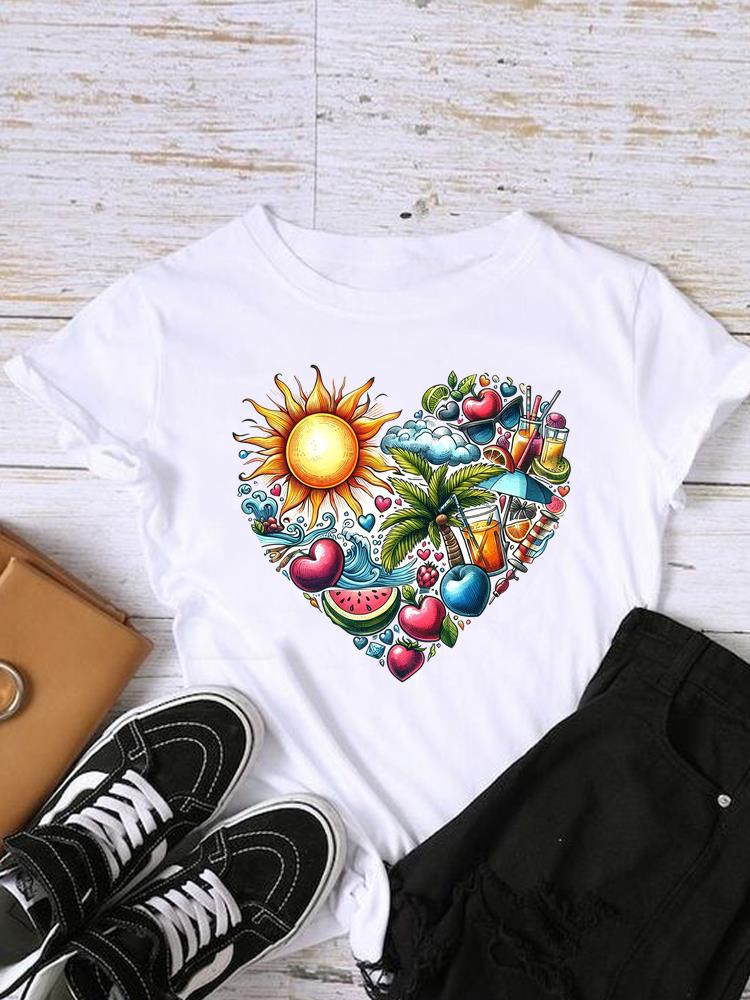 (Asian Size) T Shirt Fashion Love Letter Trend Cute Women Print Lady Female Graphic Casual Short Sleeve T-shirts Tee Top Clothing