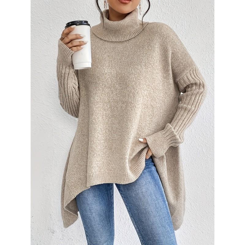 Женский объемный вязаный свитер с высоким воротником, свободного кроя, с длинным рукавом, пуловер, зимний, повседневный, для ежедневной носки