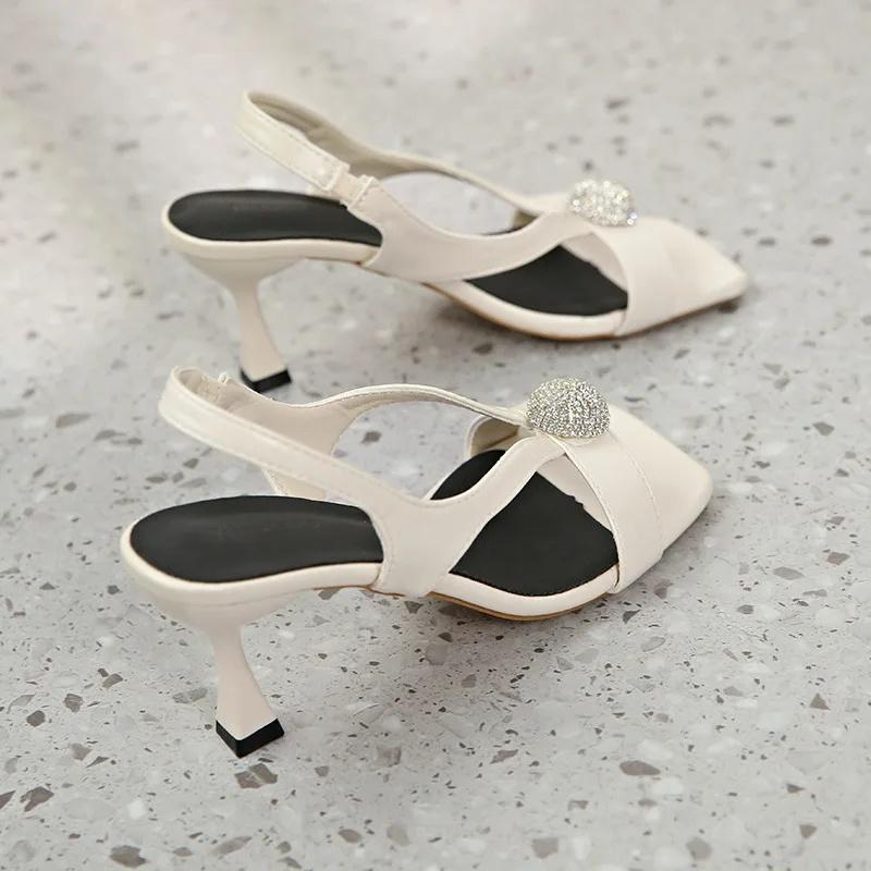 Женские босоножки на высоком каблуке Летняя новая мода Фея Верхняя одежда Тонкий каблук Открытый носок Резиновая подошва Квадратный носок Искусственная кожа