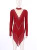 Women's Latin Dance Dress S-XXL - Shiny Rhinestones Mock Neck Long Sleeve with Tassels & Irregular Hem Stage Costume