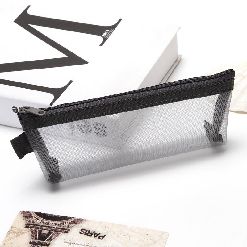 Large Capacity Simple Color Pencil Case Student Exam Series Hand Account Net Yarn Transparent Stationery Storage Supplies Bag