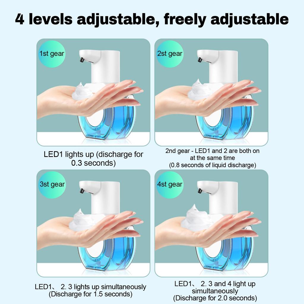 Touchless Foaming Soap Dispenser (15oz/420ml), USB-rechargeable, 4-level Adjustable. Wall-, Kid-friendly. Perfect For Kitchen & Bathroom.
