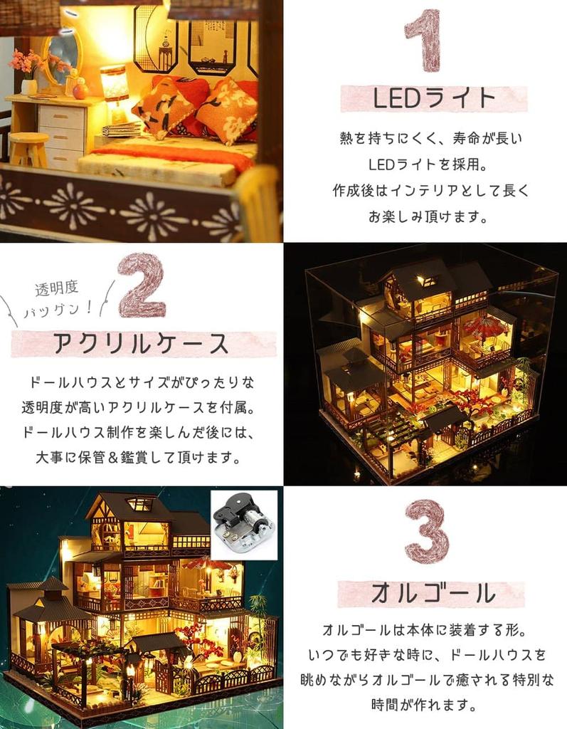 Moin moin Кукольный домик Миниатюрный набор для ручной работы Инструкция по набору Гостиница с японским садом с впечатляющими кленовыми листьями Масами Светодиодная подсветка Акриловый корпус