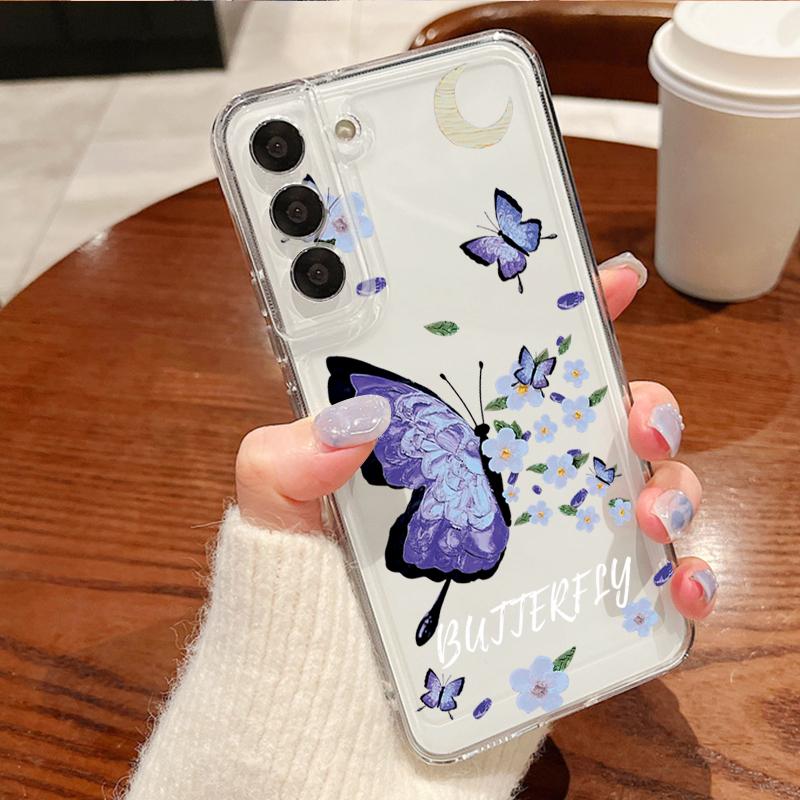 Романтичный чехол с бабочками для Samsung Galaxy A57 A37 A27 A17 A56 A36 A26 A16 A55 A54 5G S21 FE S22 S23 S24 S25 Plus S26 Ultra Прозрачный мягкий чехол