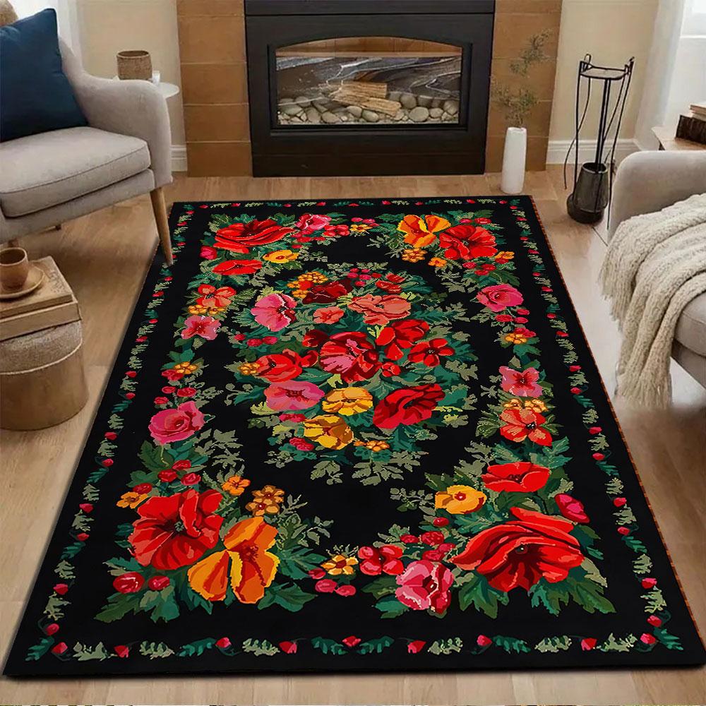 Vibrant Floral Carpet Design Patterned carpet, non slip mat suitable for living room and bedroom sofas