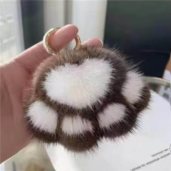 Lovely Cat Paw Faux Fur Keychain Charm Fashion Plush Bear Paw Car Key Chain Bag Pendant Keyrings Party Favor