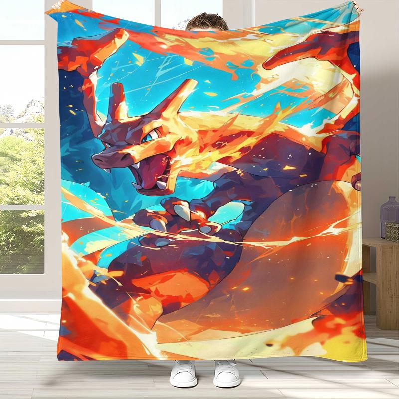 Charizard Charmander Pokemon Flannel Blanket,Ultra Soft Warm Plush Throw for Home Bedroom Bed Sofa Cover Office Camping Picnic