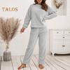 Комплект из 2 предметов: пижамный комплект осень-зима, повседневный комплект из топа и брюк, топ с круглым вырезом и длинными рукавами, эластичный пояс, спортивный костюм, повседневная одежда, одежда для сна
