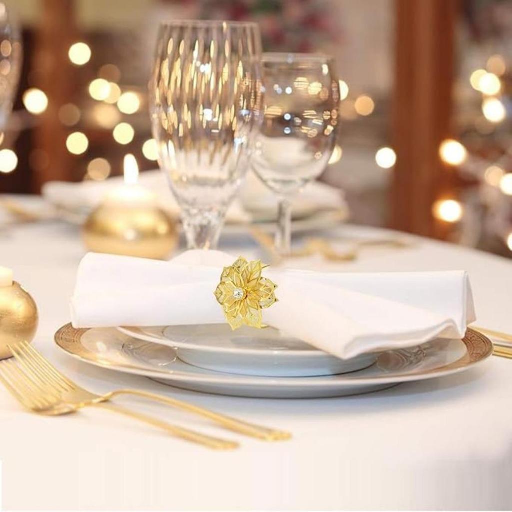 10pcs Napkin Rings Alloy Hollow Out Flower Napkin Holder Dinning Table Napkin Ring for Dinner Parties Wedding Banquet Family Gatherings Table Decor