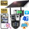 LS VISION 12-мегапиксельная 10-кратная солнечная камера 4G с двумя экранами для наружного наблюдения 6K с тремя объективами PTZ с автоматическим отслеживанием 360 CCTV камеры безопасности V380 Cam