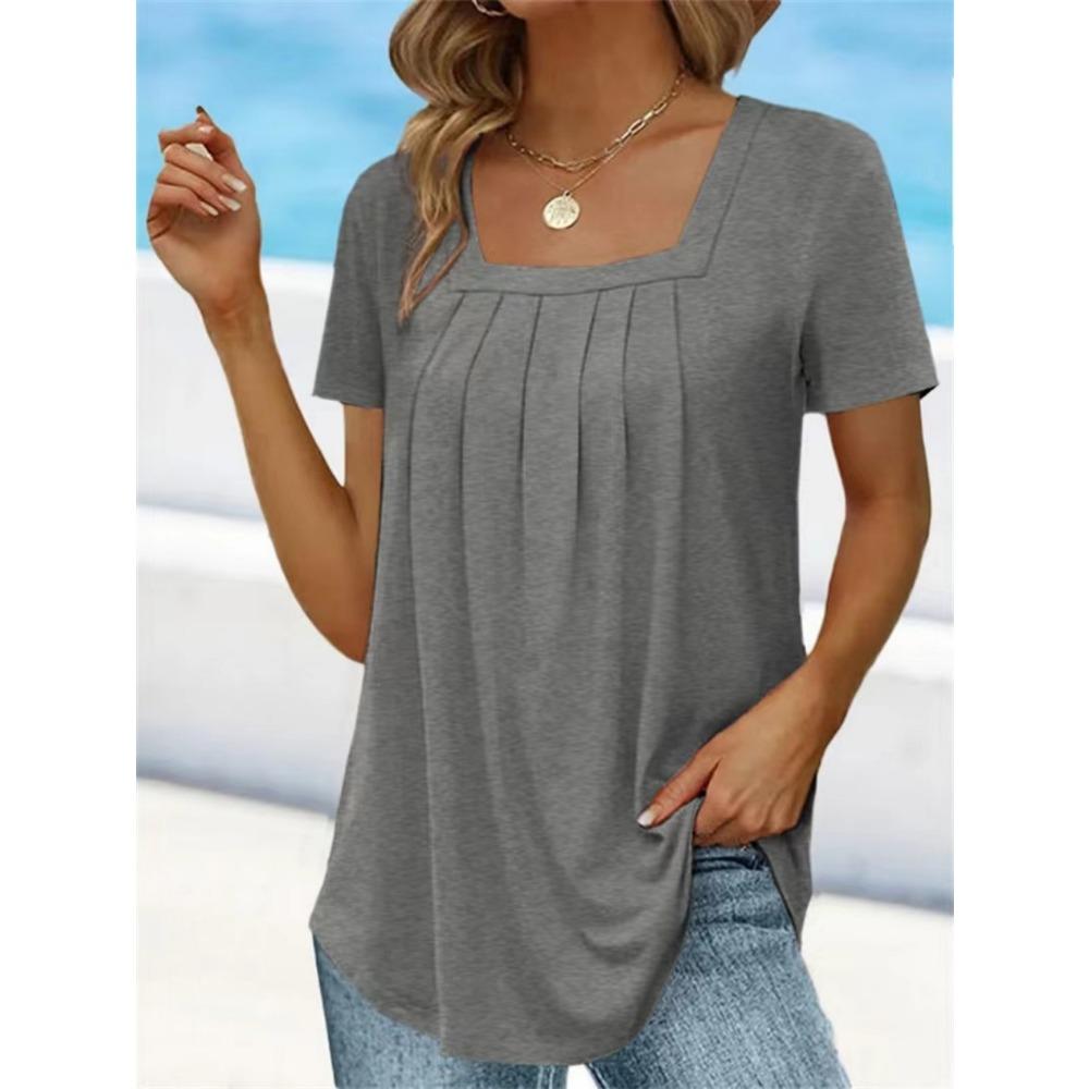 GMXIA Women's Fashion Casual Leisure Solid Color Print Short Sleeve Blouses & Shirts