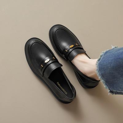 Weiwei Girl 1083-2 Черные маленькие кожаные туфли женские ретро-стиль колледжа мокасины на платформе с одной педалью одинарные туфли женские