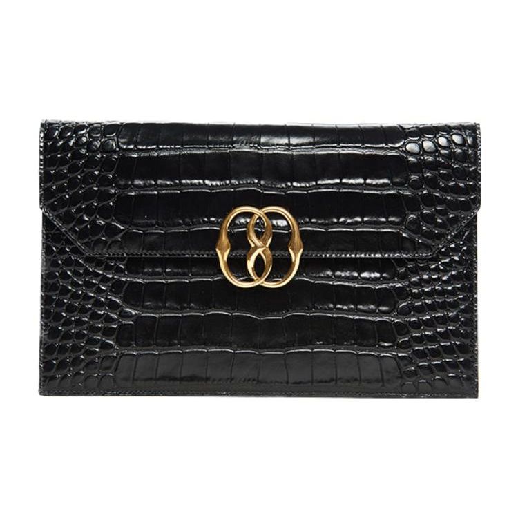 Bally Логотип Узор Крокодил Телячья Кожа Кошелек Клатч Обычные Женские Кошельки Черный 6304267