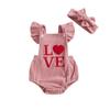 Baby Girl Romper Overalls Casual Valentine's Day Letter Embroidery Jumpsuit and Headband Set Fashion Clothes Outfits