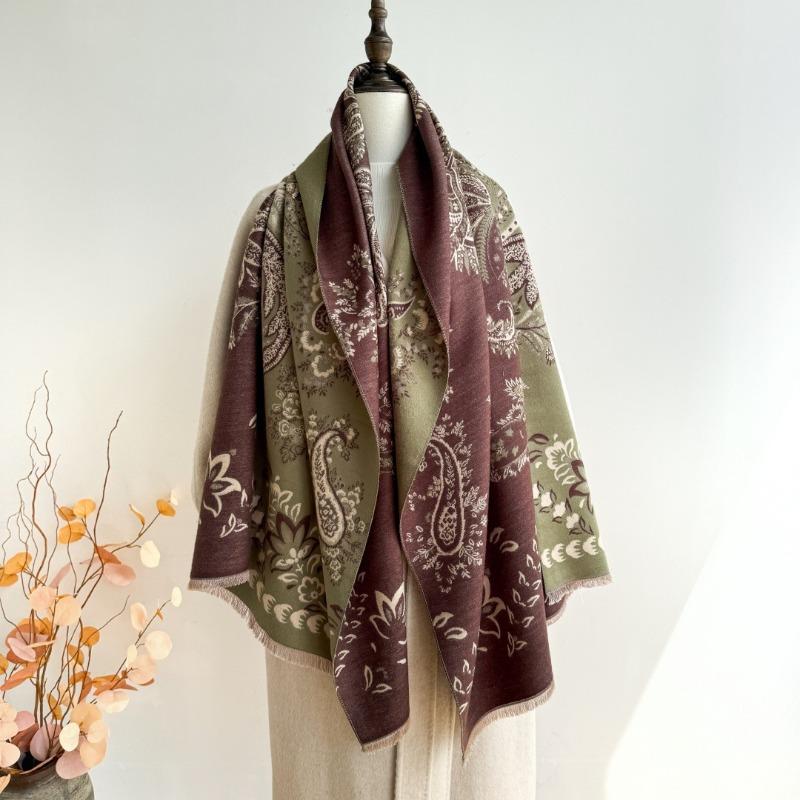 New Cashew Flower Jacquard Scarf Women's Autumn and Winter Fashion Imitation Cashmere Shawl Thickened Warm Scarf