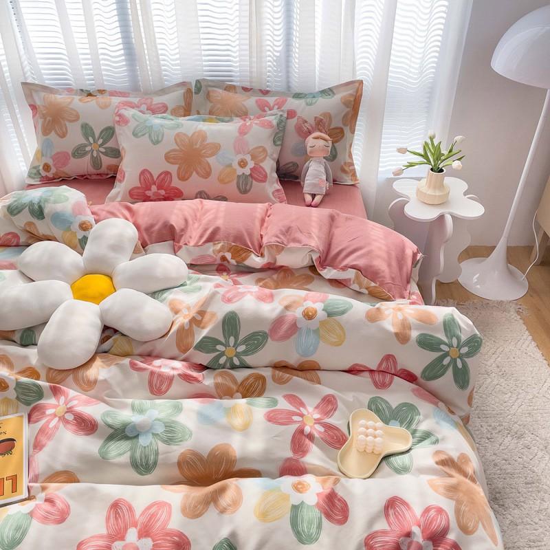 4 Thick Brushed Bed Set Single Dorm Bedding Sheet Pillowcase Quilt Cover Fresh Style