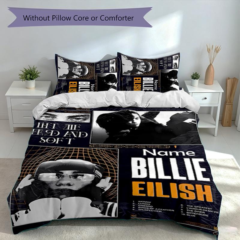 3pcs Custom Name Billie Eilish Set,Includes 1 Duvet Cover and 2 Pillowcases,All-season Bedroom Decor