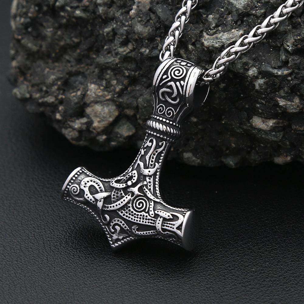 Vintage Classic Vikings Thor Mjolnir Hammer Pendant Necklace Men's Stainless Steel Nodic Amulet Pagan Jewelry Gifts