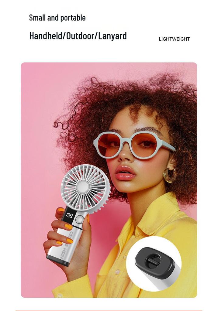 199-Speed Portable Handheld Mini Fan, High-Speed USB Charging with Digital Display & Lanyard