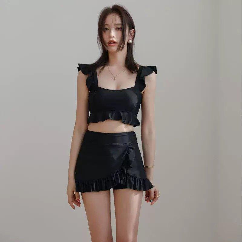 Korean ins high waist split swimsuit female conservative skirt small fresh small chest hot spring vacation swimsuit