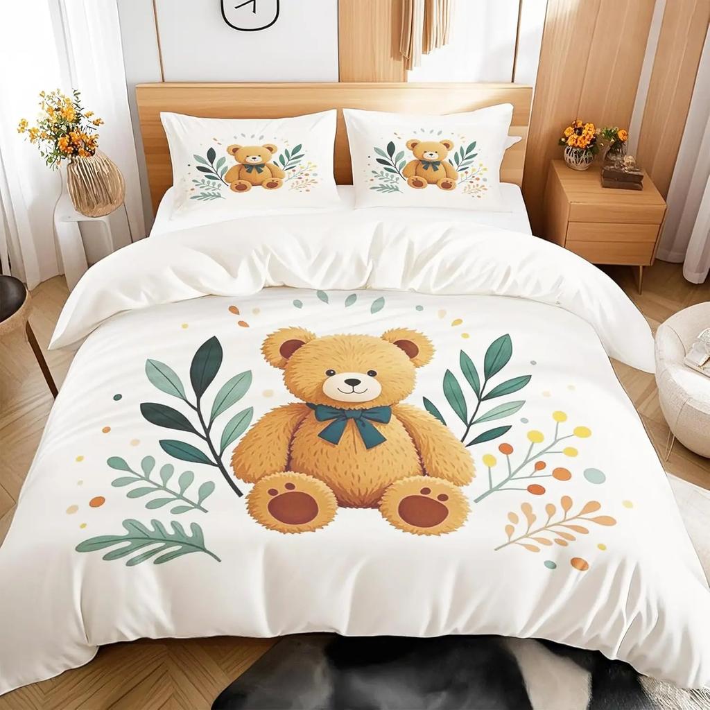 Cartoon Bear Print Bedding Set 2/3pcs Duvet Cover Pillowcase Cute Print for children Single/ Queen King Size Bedroom Decor Gift
