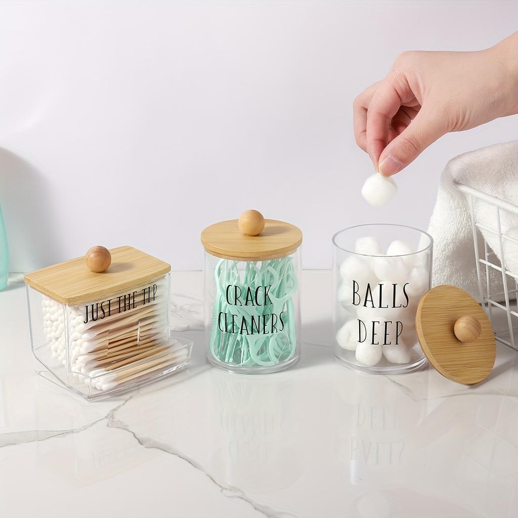 3pcs/set Cotton Swab Holder and Cotton Round Pad Dispenser with Bamboo Lid Clear Acrylic Containers for Cotton Swab/ball