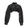 Women Fake Collar Lapel Lantern Long Sleeve Single Breasted Ruffle Stitching Hem FALSE